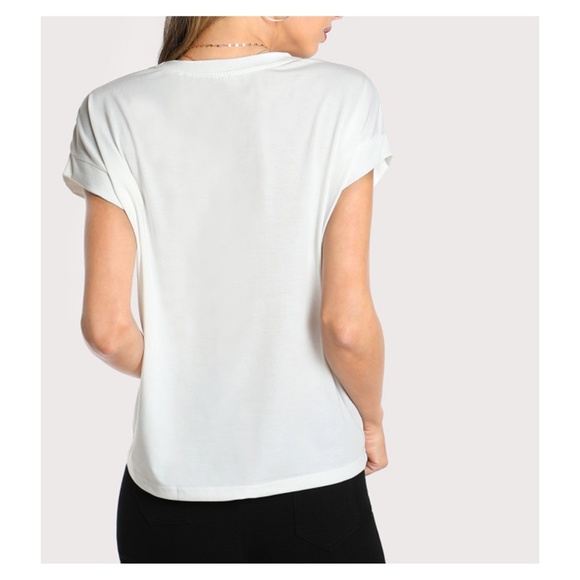 White Short Sleeve Embroidered Tassel T-Shirt - Picture 3 of 5